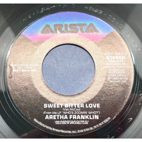 Who's Zoomin' Who / Sweet Bitter Love 45 Soul Record 1985 Arista - Picture 2 of 4